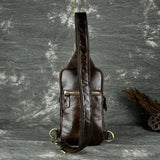 Hot Sell Men Genuine Bull Leather Vintage Coffee Triangle Chest Sling Bag Design Travel Daypack One Shoulder Crossbody Bag XB571