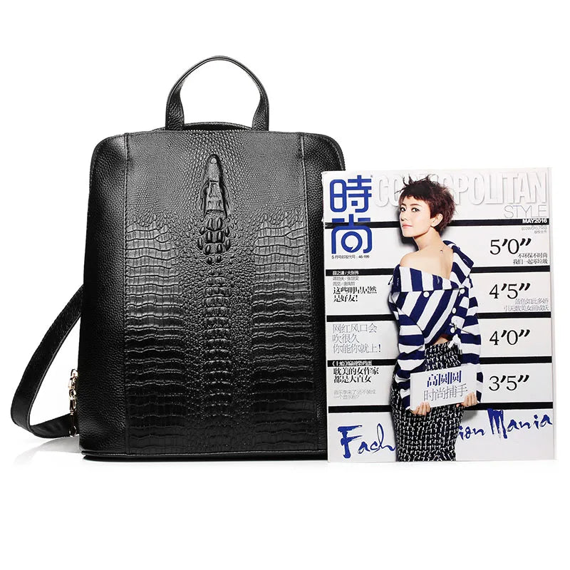 Zency Women's Crocodile Leather Backpack 100% Genuine Natural Travel Work School Bag with Notebook Compartment Laptop Carry-on