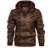 Men's Faux Leather Moto Jacket with Detachable Hood