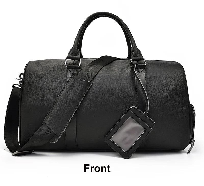 Natural Cowskin Travel Bags Waterproof Men's Leather Overnight Bag Handbag For Plane Luggage Men Male Weekend Bag Business 55cm