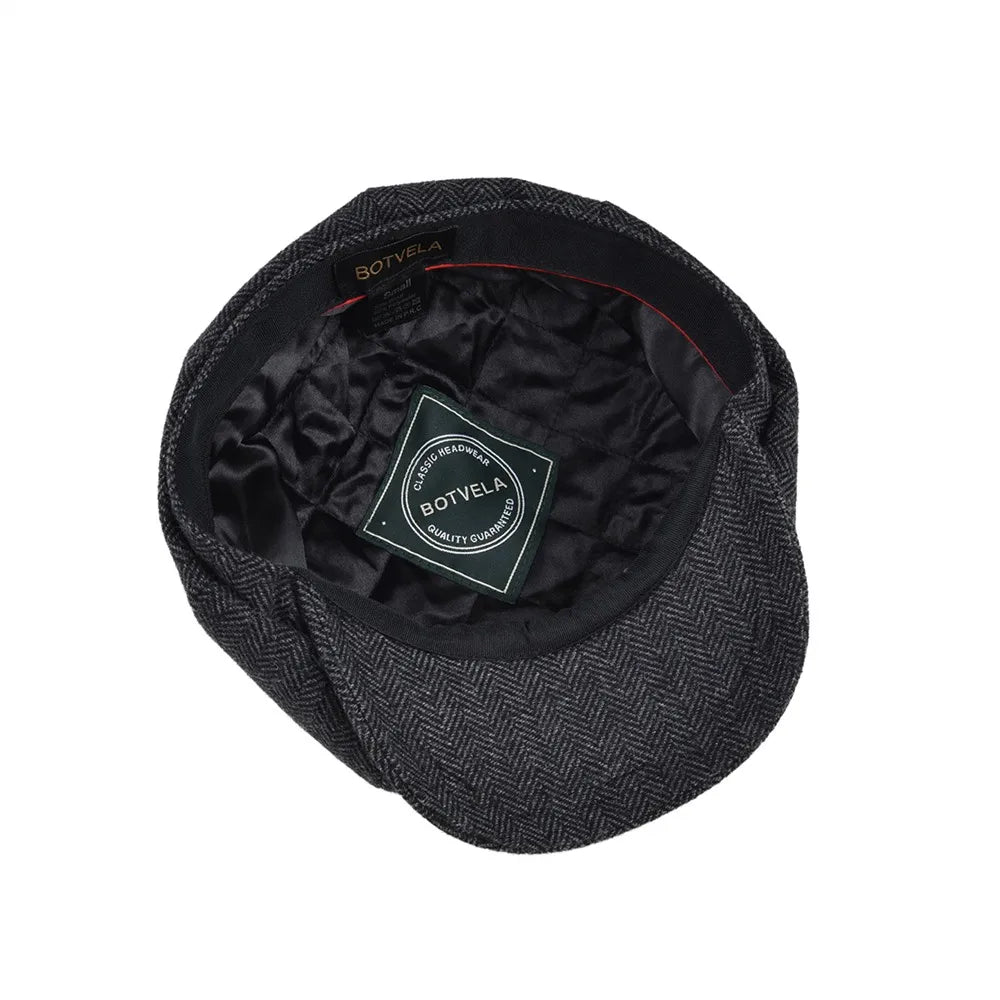 BOTVELA Tweed Wool 8-Panel Herringbone Newsboy Cap