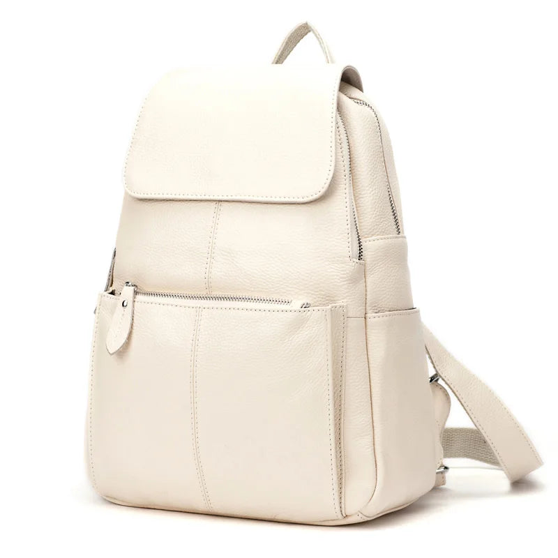 Zency Stylish White Black Genuine Leather Women Backpack A++ Quality Anti-theft Large Capacity Knapsack Travel Designer Rucksack