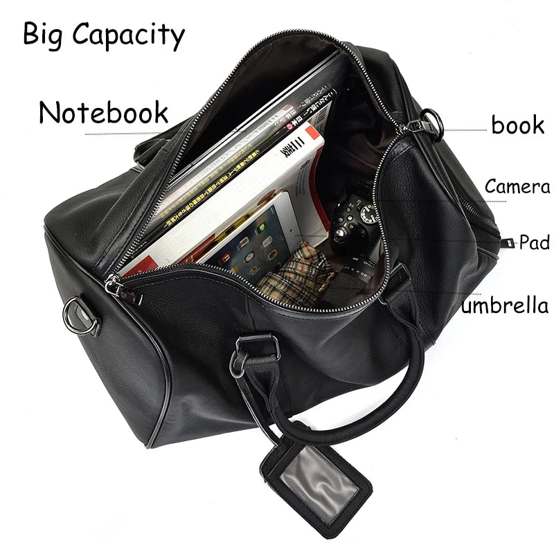 Natural Cowskin Travel Bags Waterproof Men's Leather Overnight Bag Handbag For Plane Luggage Men Male Weekend Bag Business 55cm
