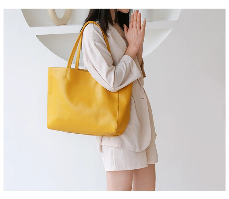 Women Luxury Bag Casual Tote Female Fashion Summer Beach Handbag Lady Popular Soft Cowhide Genuine Leather Shoulder Shopping Bag
