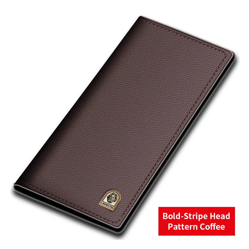 LAORENTOU Long Men's Wallet Soft Ultra-Thin Genuine Leather Wallet With Card Slot Large Capacity Male Purse Wallet Clutch Bag