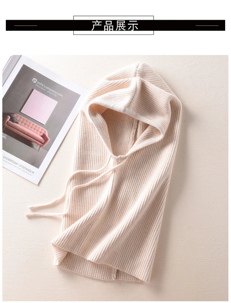 Women's Wool Blend Beanie & Hooded Scarf Set
