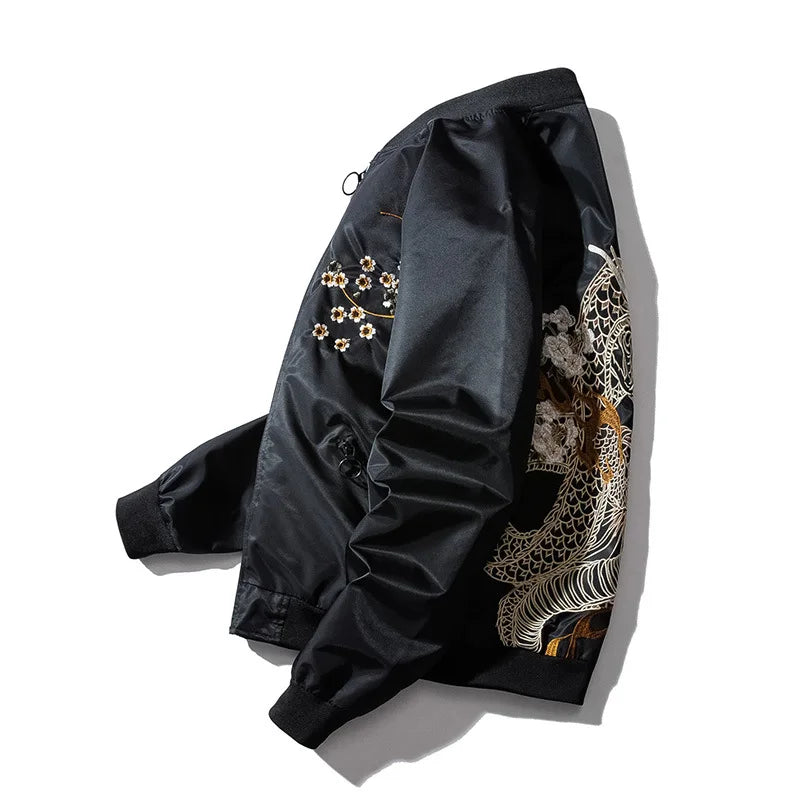 Dragon Embroidery Retro Bomber Jacket