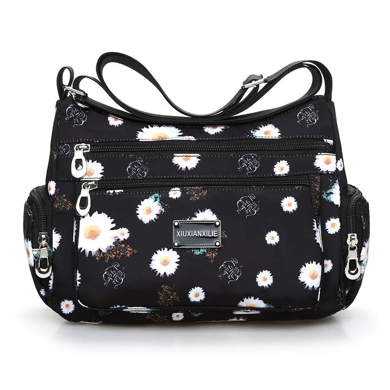 Fashion Floral Pattern Women Messenger Bag High Quality Durable Nylon Shoulder Bag Flower Pattern Multi-pockets Women Handbag
