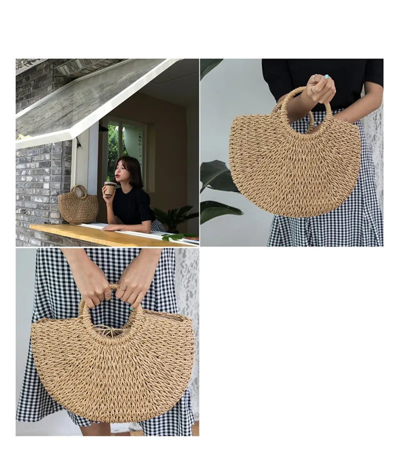 Women's Handmade Straw Tote Bag – Bohemian Beach Weave
