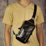 Hot Sell Men Genuine Bull Leather Vintage Coffee Triangle Chest Sling Bag Design Travel Daypack One Shoulder Crossbody Bag XB571