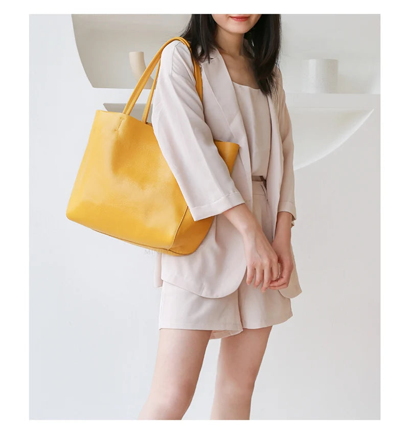 Bag Women 2022 New Summer Genuine Leather Tote Female Casual Fashion Simple Underarm Shoulder Bag Large Capacity Shopper Handbag