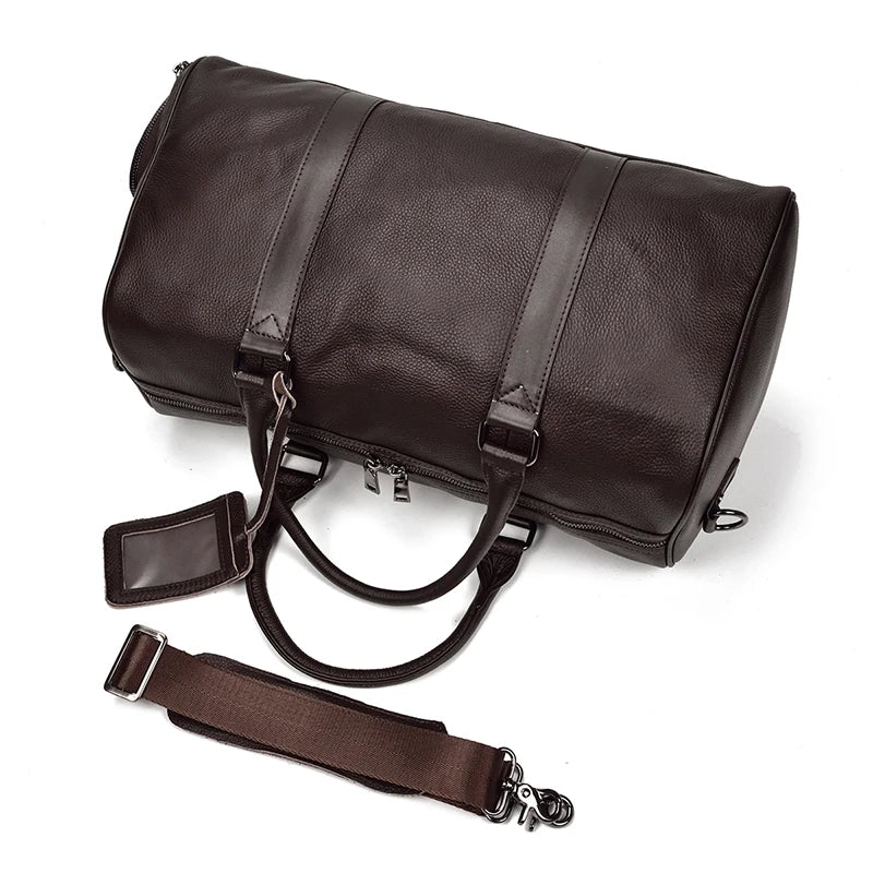 Natural Cowskin Travel Bags Waterproof Men's Leather Overnight Bag Handbag For Plane Luggage Men Male Weekend Bag Business 55cm