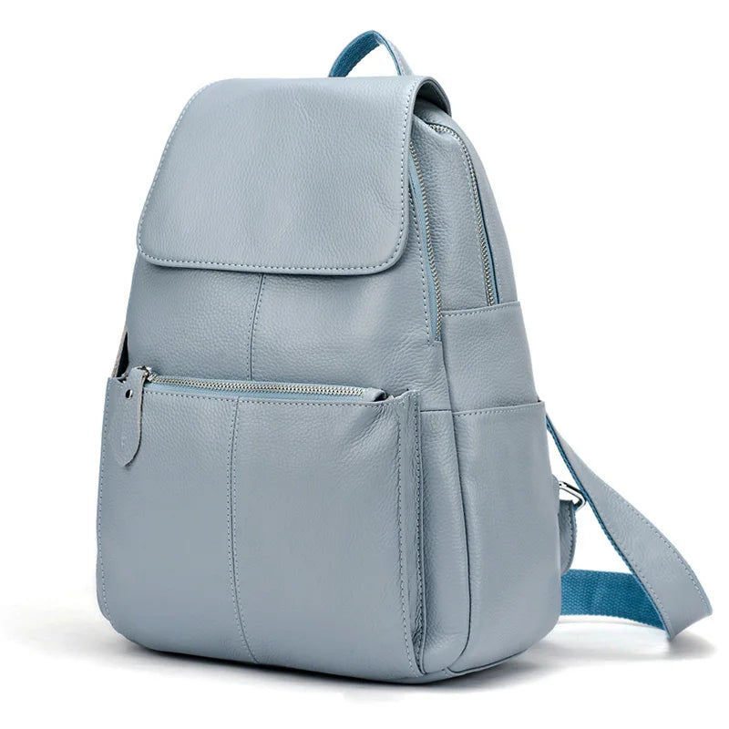Zency Stylish White Black Genuine Leather Women Backpack A++ Quality Anti-theft Large Capacity Knapsack Travel Designer Rucksack