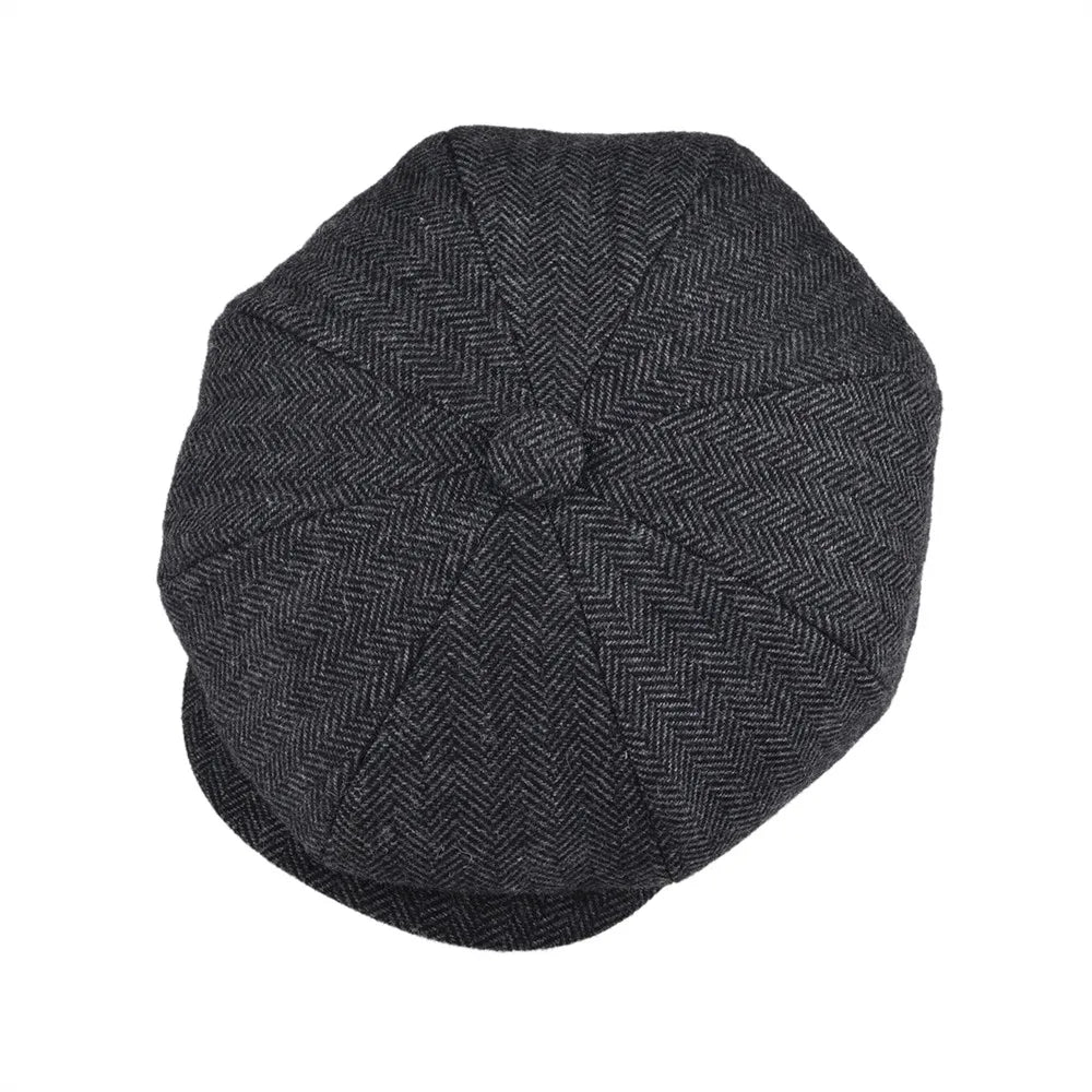 BOTVELA Tweed Wool 8-Panel Herringbone Newsboy Cap
