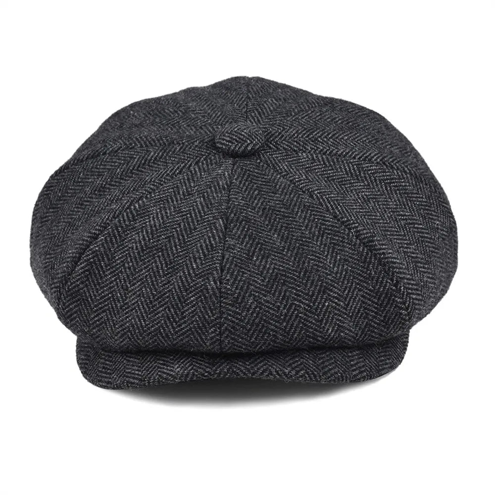 BOTVELA Tweed Wool 8-Panel Herringbone Newsboy Cap