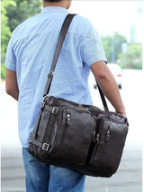 Fashion Multi-Function Full Grain Genuine Leather Travel Bag Men's Leather Luggage Travel Bag Duffle Bag Large Tote Weekend Bag