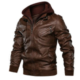 Men's Faux Leather Moto Jacket with Detachable Hood