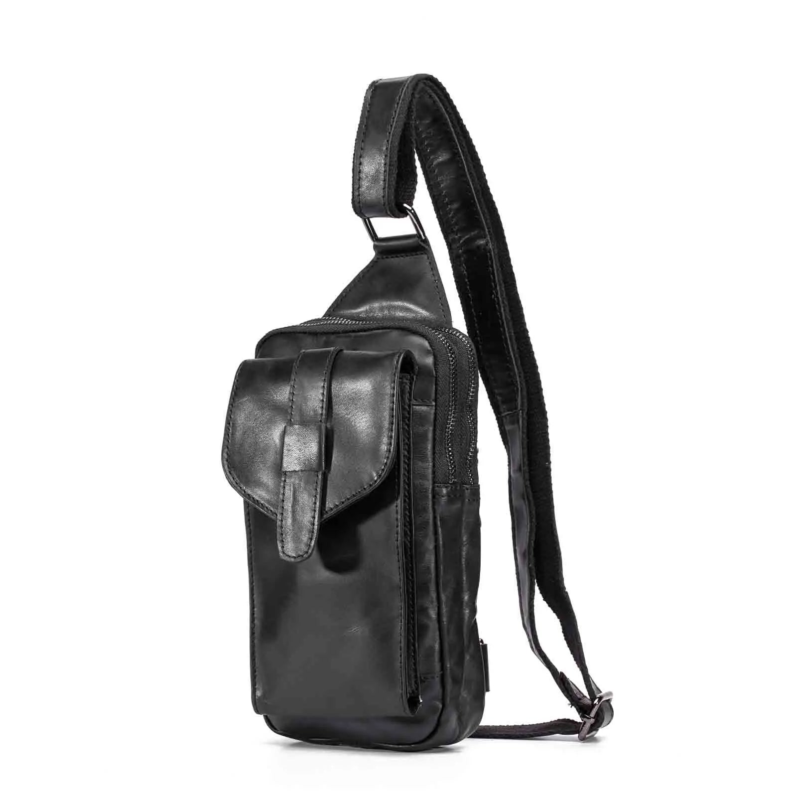 Hot Sell Men Genuine Bull Leather Vintage Coffee Triangle Chest Sling Bag Design Travel Daypack One Shoulder Crossbody Bag XB571