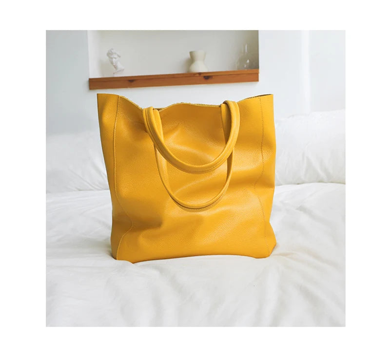 Women Luxury Bag Casual Tote Female Fashion Summer Beach Handbag Lady Popular Soft Cowhide Genuine Leather Shoulder Shopping Bag