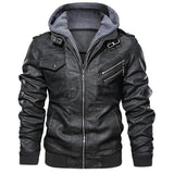 Men's Faux Leather Moto Jacket with Detachable Hood