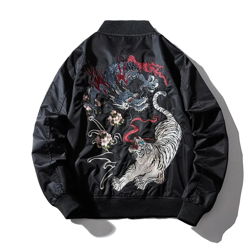 Gemini said Embroidered Dragon & Tiger Bomber Jacket