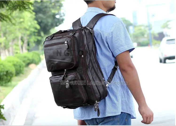Fashion Multi-Function Full Grain Genuine Leather Travel Bag Men's Leather Luggage Travel Bag Duffle Bag Large Tote Weekend Bag
