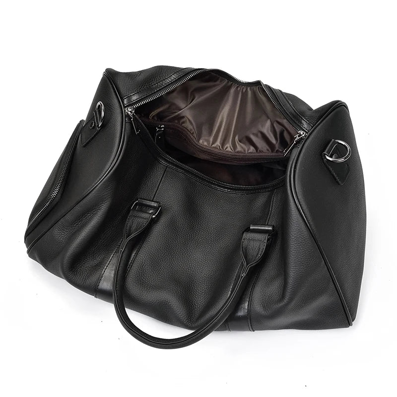 Natural Cowskin Travel Bags Waterproof Men's Leather Overnight Bag Handbag For Plane Luggage Men Male Weekend Bag Business 55cm