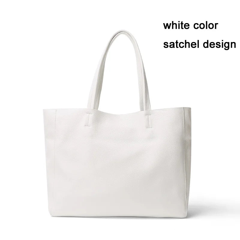 2023 New Women Deluxe Cowhide Genuine Leather Totes Handbag Lady Simple Soft Satchels Bag High Capacity Waterproof Shopping Bags