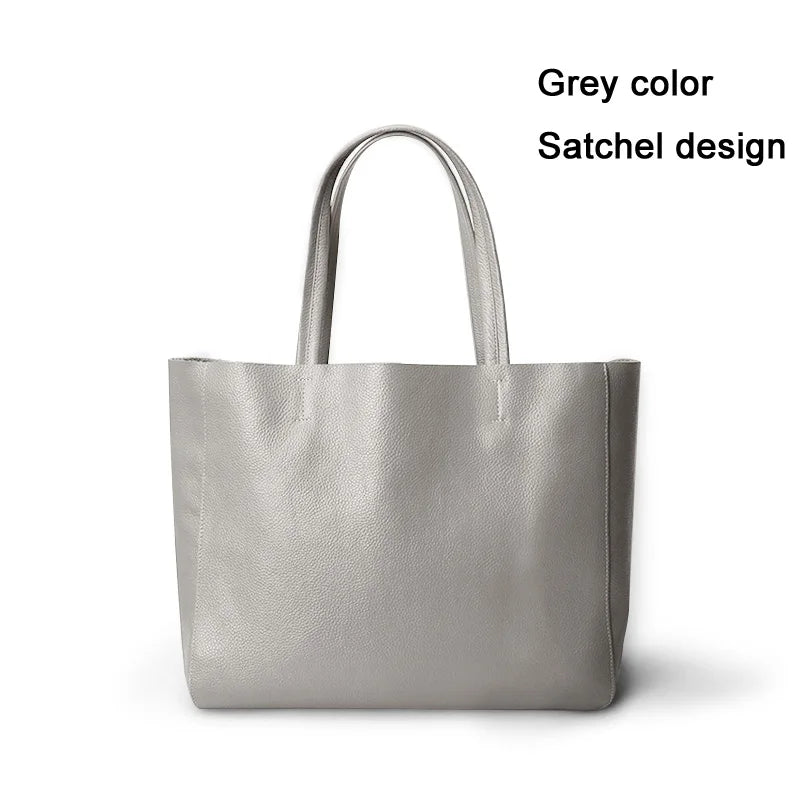 2023 New Women Deluxe Cowhide Genuine Leather Totes Handbag Lady Simple Soft Satchels Bag High Capacity Waterproof Shopping Bags