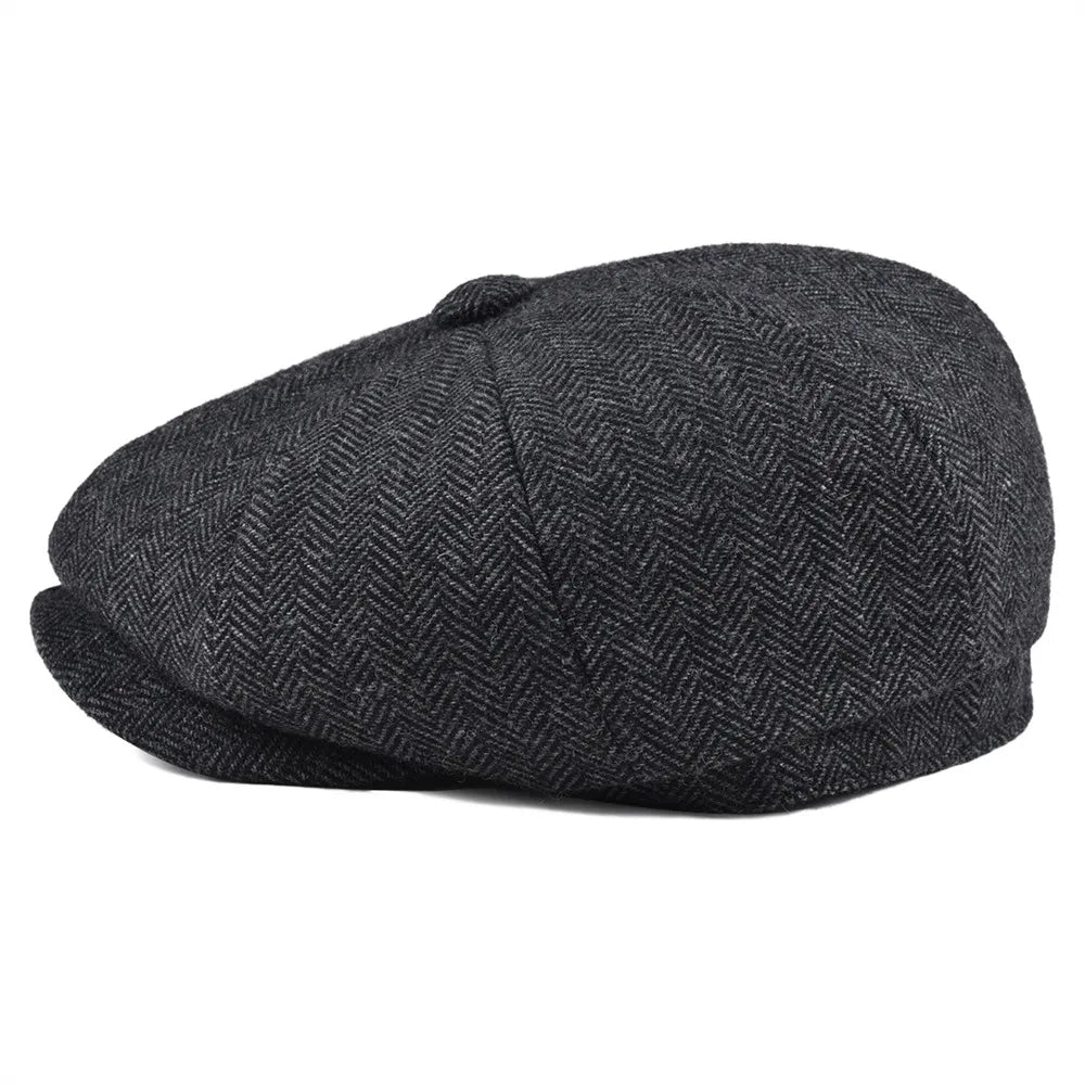 BOTVELA Tweed Wool 8-Panel Herringbone Newsboy Cap