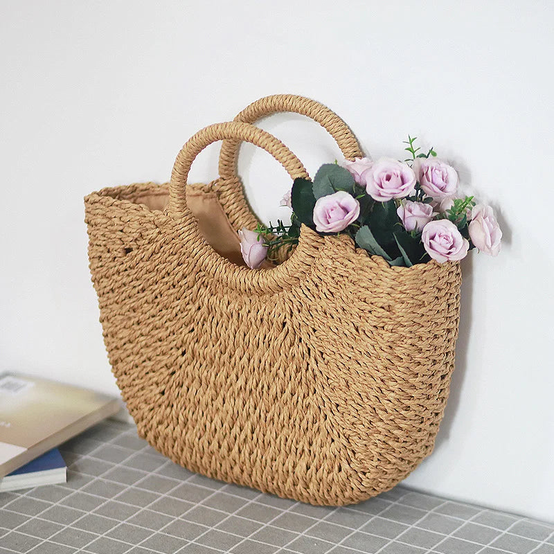 Women's Handmade Straw Tote Bag – Bohemian Beach Weave