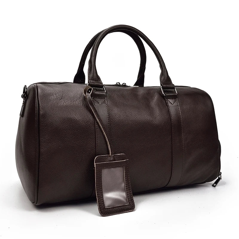 Natural Cowskin Travel Bags Waterproof Men's Leather Overnight Bag Handbag For Plane Luggage Men Male Weekend Bag Business 55cm