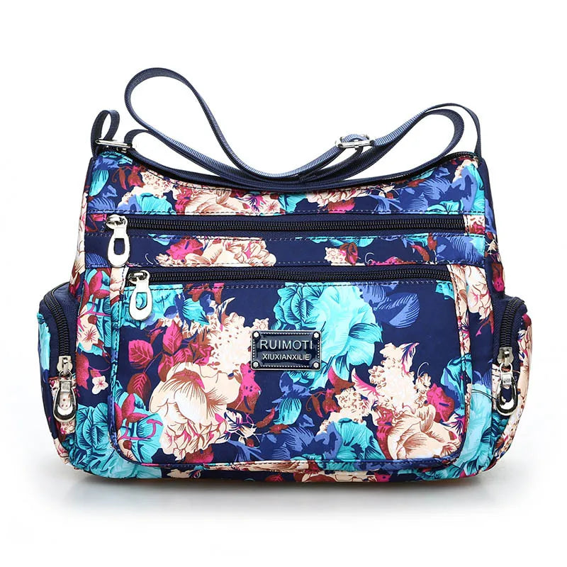 Fashion Floral Pattern Women Messenger Bag High Quality Durable Nylon Shoulder Bag Flower Pattern Multi-pockets Women Handbag