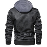 Men's Faux Leather Moto Jacket with Detachable Hood