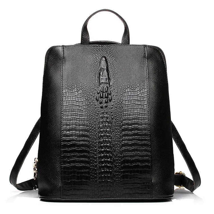Zency Women's Crocodile Leather Backpack 100% Genuine Natural Travel Work School Bag with Notebook Compartment Laptop Carry-on
