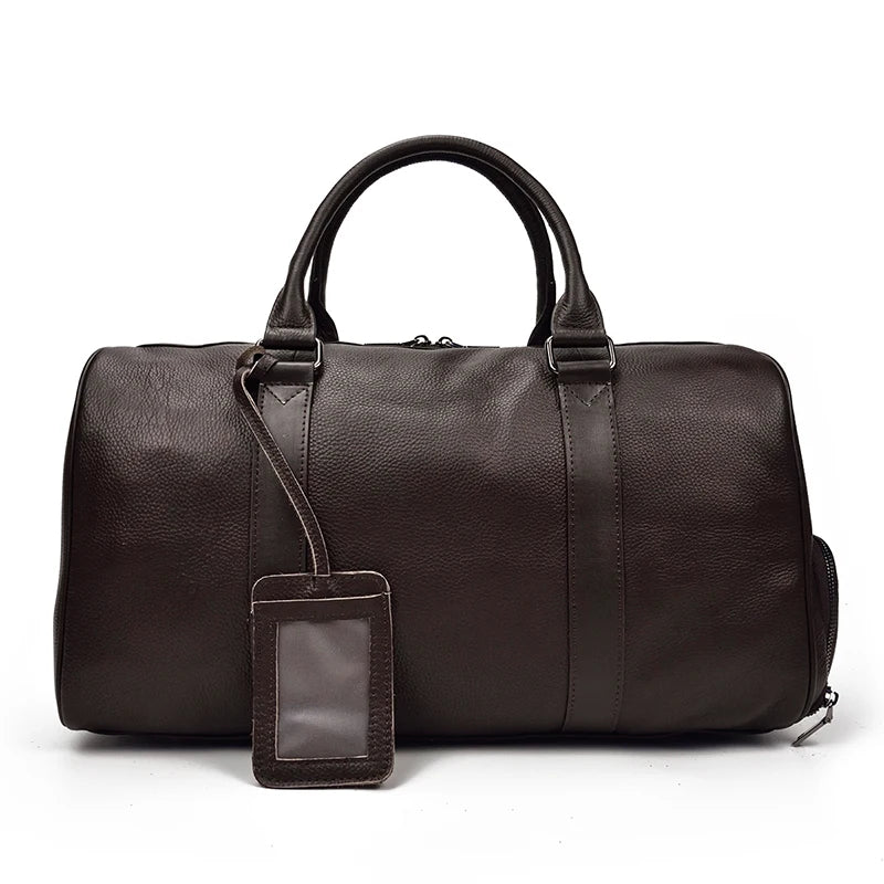 Natural Cowskin Travel Bags Waterproof Men's Leather Overnight Bag Handbag For Plane Luggage Men Male Weekend Bag Business 55cm