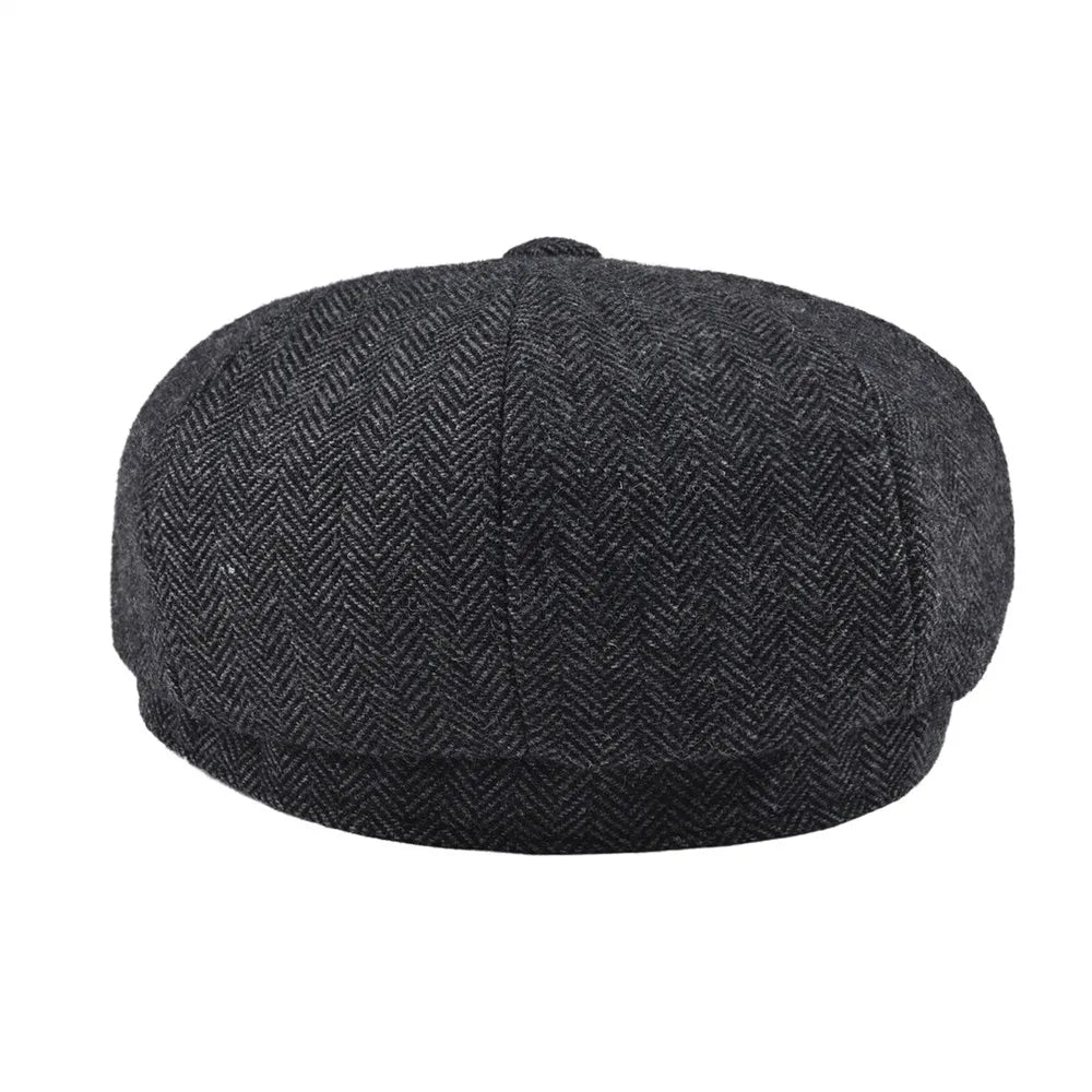 BOTVELA Tweed Wool 8-Panel Herringbone Newsboy Cap