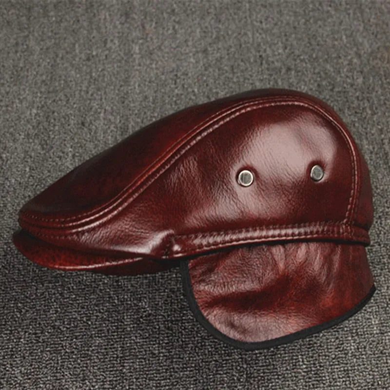 Men's Winter Velvet Leather Beret – Warm & Stylish
