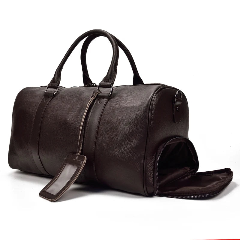 Natural Cowskin Travel Bags Waterproof Men's Leather Overnight Bag Handbag For Plane Luggage Men Male Weekend Bag Business 55cm