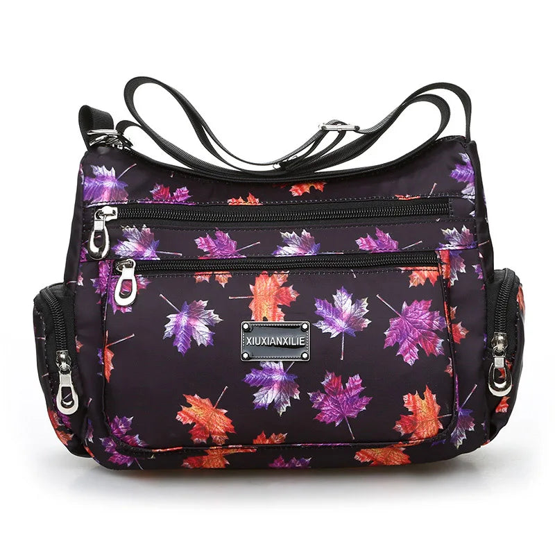 Fashion Floral Pattern Women Messenger Bag High Quality Durable Nylon Shoulder Bag Flower Pattern Multi-pockets Women Handbag