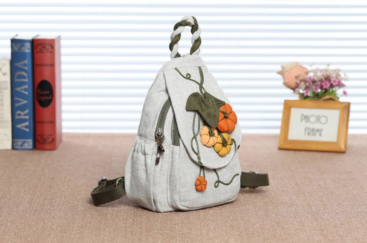 Luxury 3D Pumpkin Pattern Women Travel Backpack High Quality Linen Female Backpack Fashion Prettry Style Girls Daypack Backpack