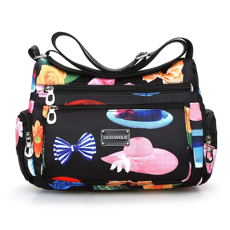 Fashion Floral Pattern Women Messenger Bag High Quality Durable Nylon Shoulder Bag Flower Pattern Multi-pockets Women Handbag