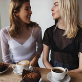 Women’s Sheer Shiny Crop Top – Long Sleeve Club Tee