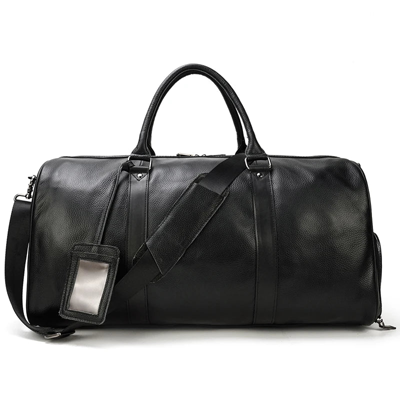 Natural Cowskin Travel Bags Waterproof Men's Leather Overnight Bag Handbag For Plane Luggage Men Male Weekend Bag Business 55cm
