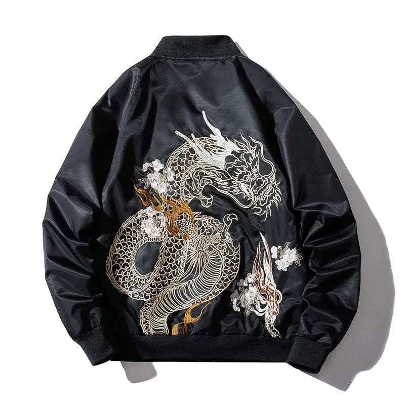 Dragon Embroidery Retro Bomber Jacket