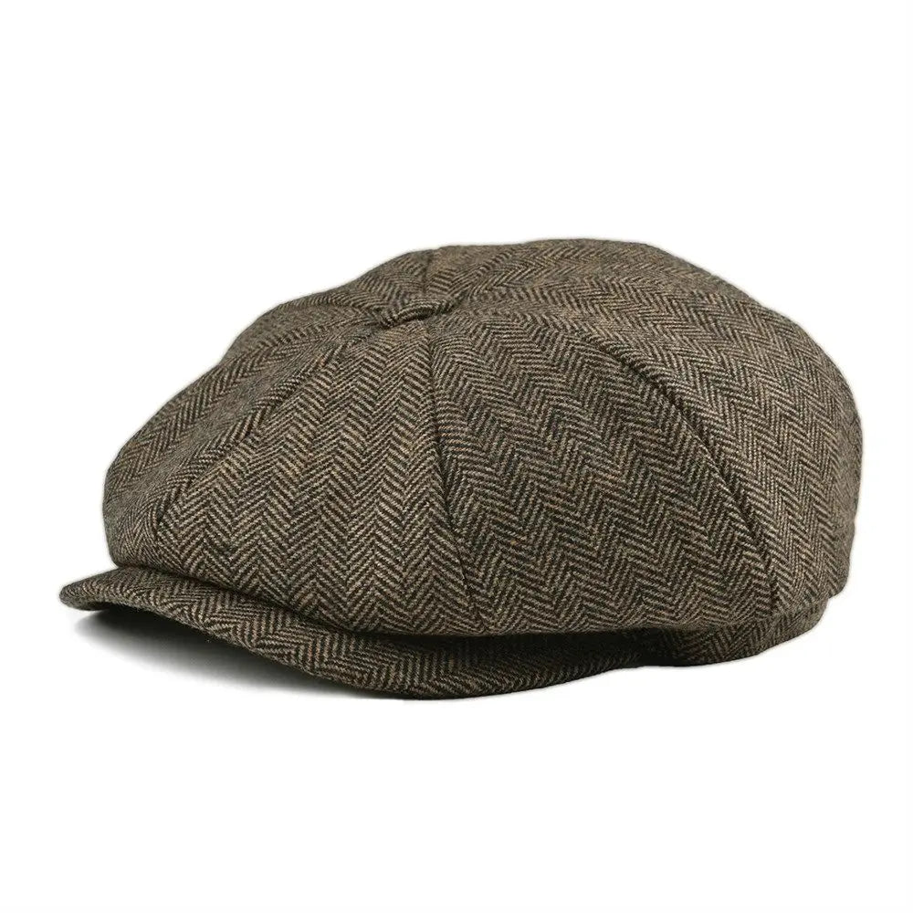 BOTVELA Tweed Wool 8-Panel Herringbone Newsboy Cap