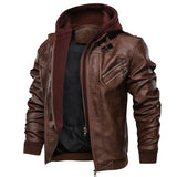 Men's Faux Leather Moto Jacket with Detachable Hood