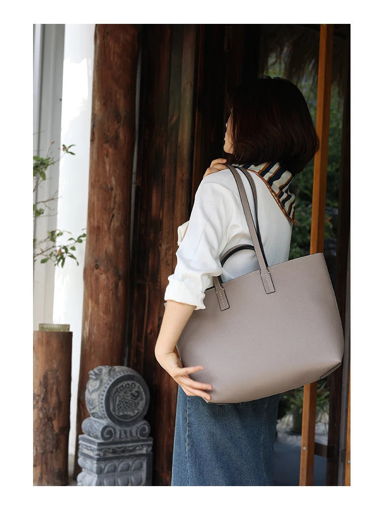 JAZZQ Reversible Genuine Leather Tote | First-Layer Cowhide