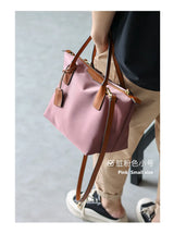 Zipper Tote Bags For Women Nylon With Real Leather Handbag High Quality Single Shoulder Bag