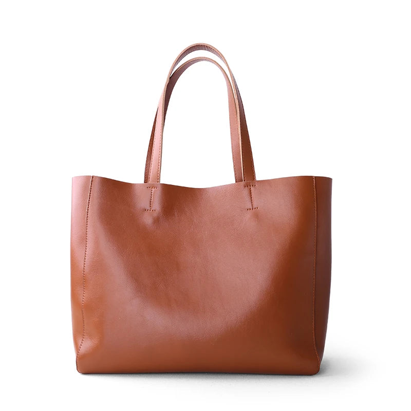 2023 New Women Deluxe Cowhide Genuine Leather Totes Handbag Lady Simple Soft Satchels Bag High Capacity Waterproof Shopping Bags